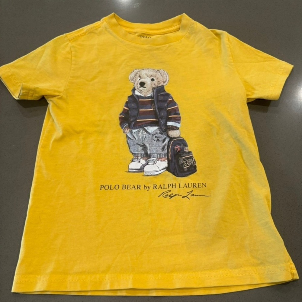 Polo Ralph Lauren Kids Yellow Polo Bear Graphic T-Shirt Size 5 Short Sleeve Tee